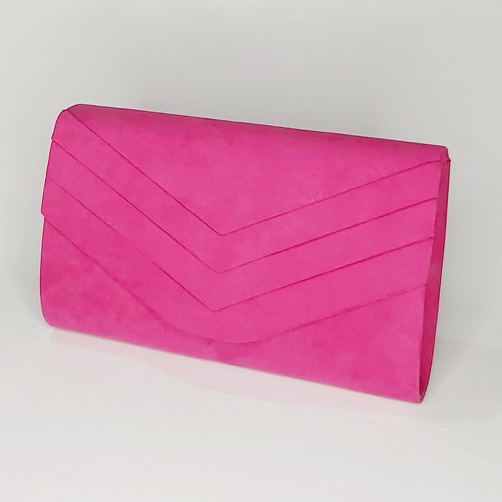 Morgan - fuschia pink faux suede clutch bag - Karen Edell Millinery