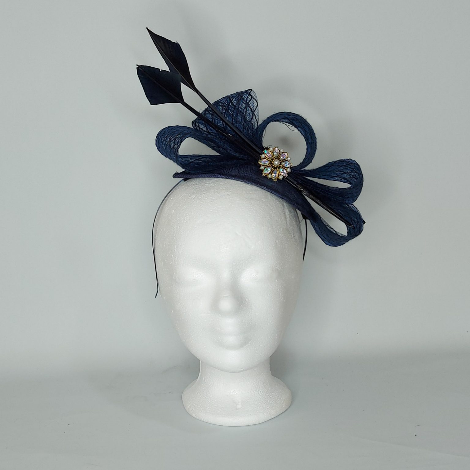 Chantelle - Navy fascinator with vintage gold and pearl rhinestone ...