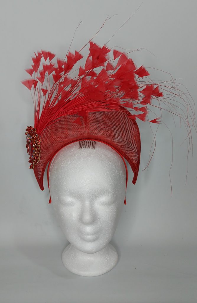 Mylene - Red Halo fascinator - Karen Edell Millinery