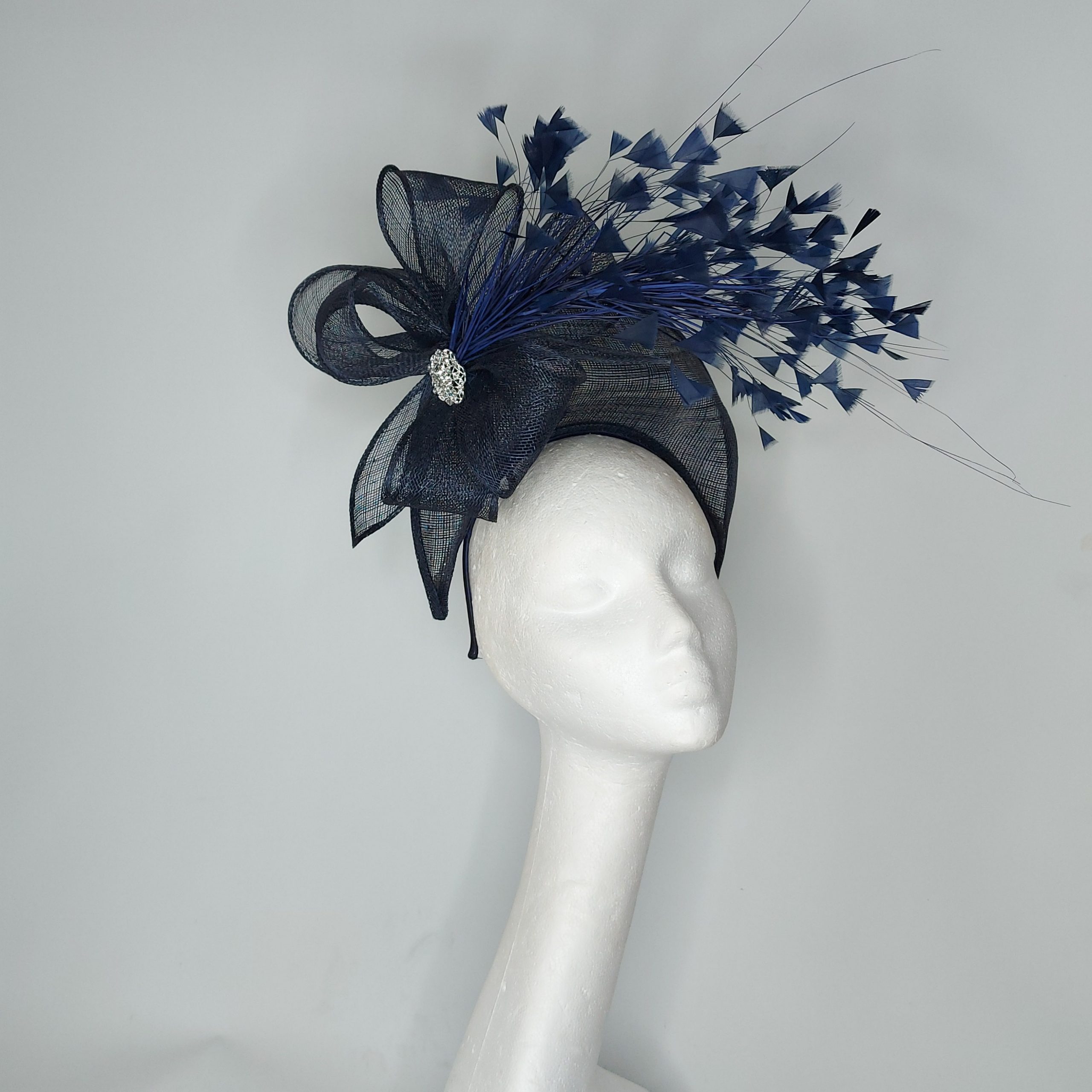 Sydney - Navy Halo Fascinator With Silver Brooch - Karen Edell Millinery