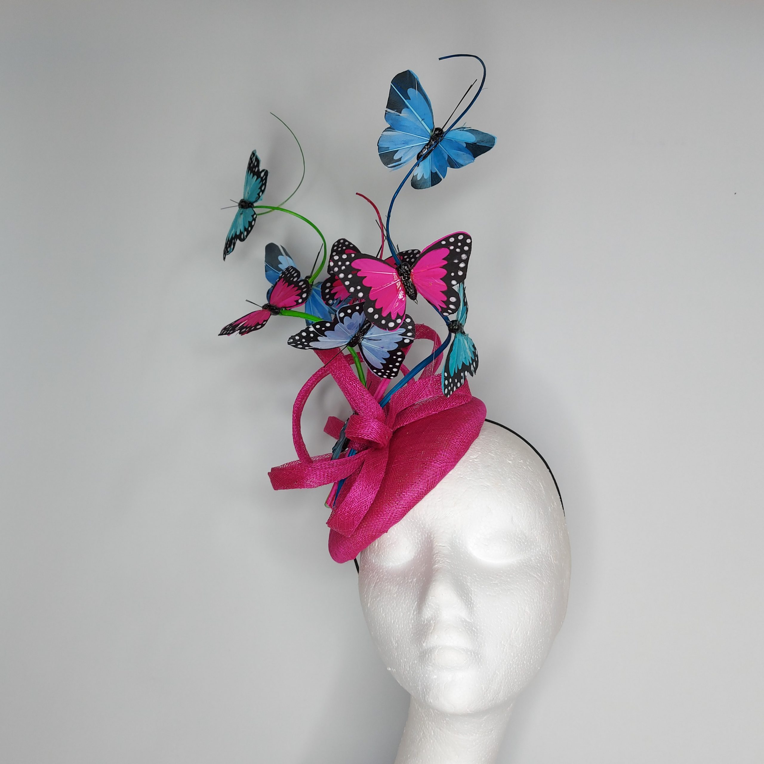 Elaine - Hot pink and multicoloured butterfly fascinator - Karen Edell ...