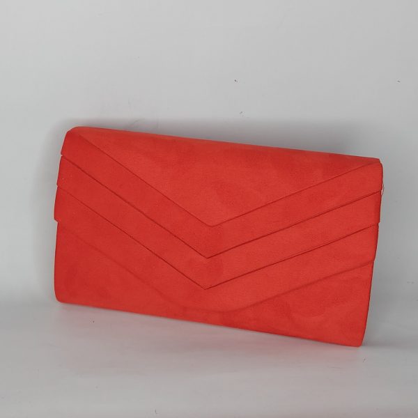 Naida - Dark coral red faux suede clutch bag
