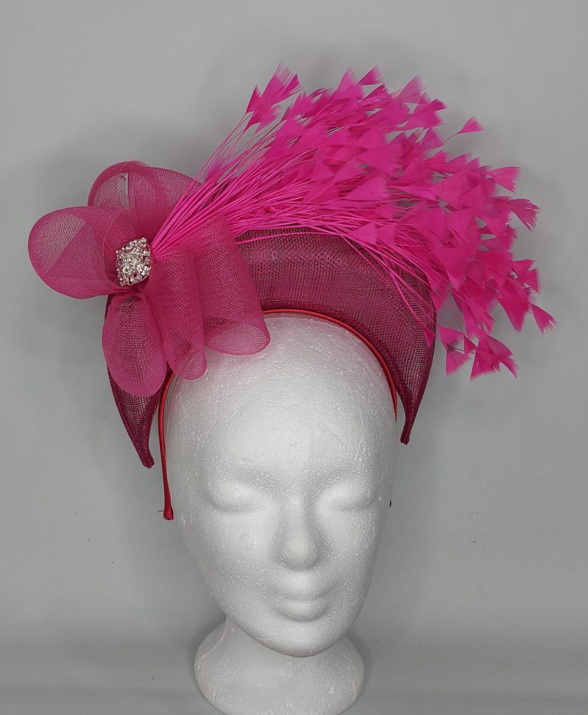 Irene - Cerise pink and hot pink halo crown - Karen Edell Millinery