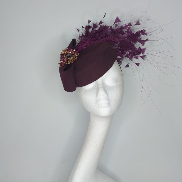 VIRGINIA -  Maroon and purple pill box fascinator. SAMPLE SALE