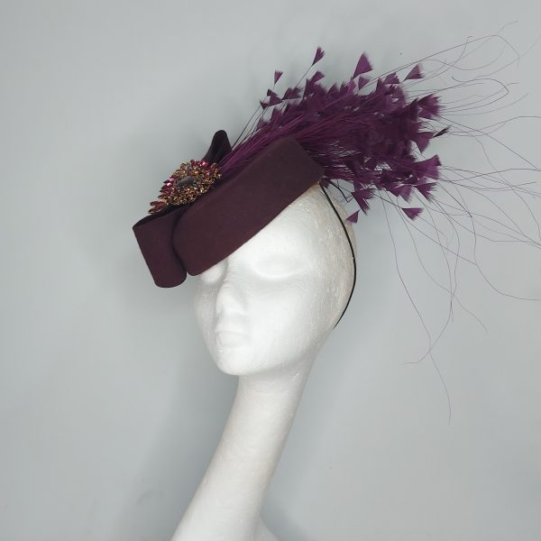 VIRGINIA -  Maroon and purple pill box fascinator. SAMPLE SALE - Image 4