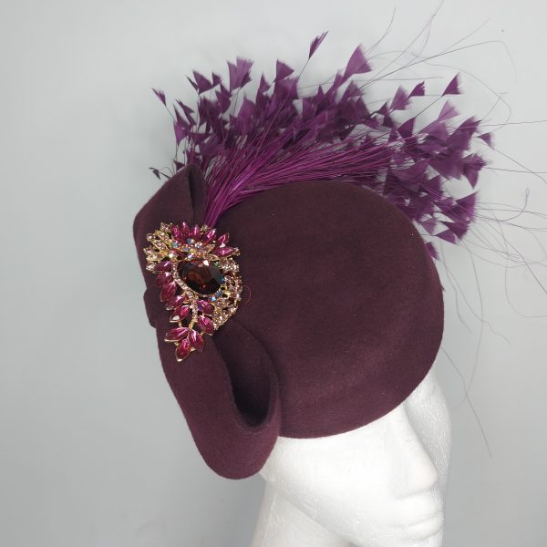 VIRGINIA -  Maroon and purple pill box fascinator. SAMPLE SALE - Image 3