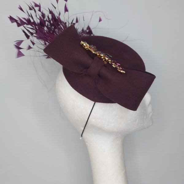 VIRGINIA -  Maroon and purple pill box fascinator. SAMPLE SALE - Image 2