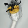 Monaco - Warm yellow and black fascinator  EX -HIRE