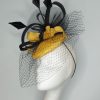 Monaco - Warm yellow and black fascinator  EX -HIRE - Image 2
