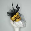 Monaco - Warm yellow and black fascinator  EX -HIRE - Image 3