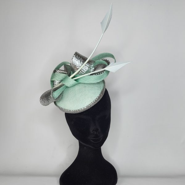 EVIE -  AQUA GREEN AND METALIC SILVER FASCINATOR