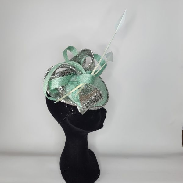EVIE -  AQUA GREEN AND METALIC SILVER FASCINATOR - Image 5