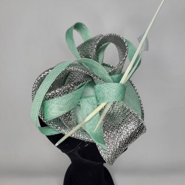 EVIE -  AQUA GREEN AND METALIC SILVER FASCINATOR - Image 4