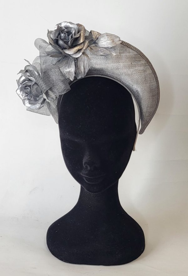 ABELIA - METALIC SILVER HALO FASCINATOR