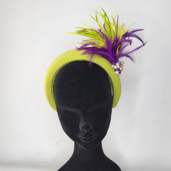 FELICITY - LIME GREEN AND PURPLE HAIRBAND FASCINATOR