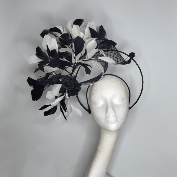 CHERISH - BLACK AND IVORY HALO CROWN FASCINATOR