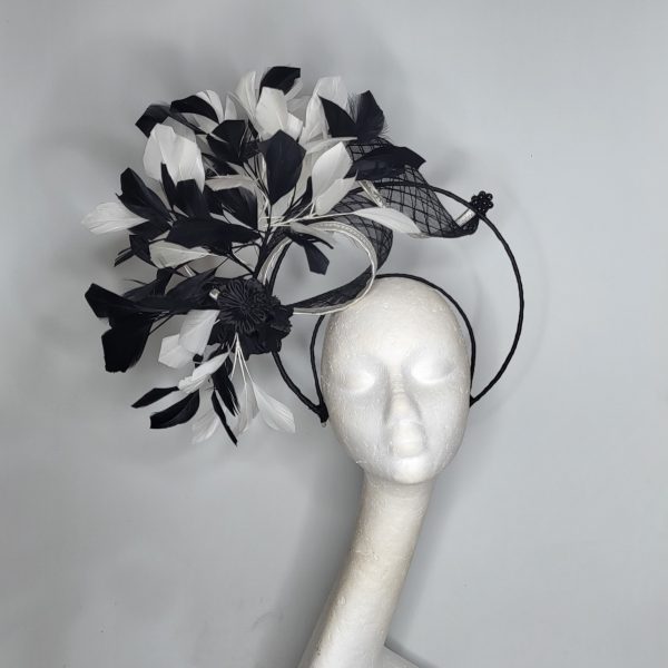 CHERISH - BLACK AND IVORY HALO CROWN FASCINATOR - Image 4