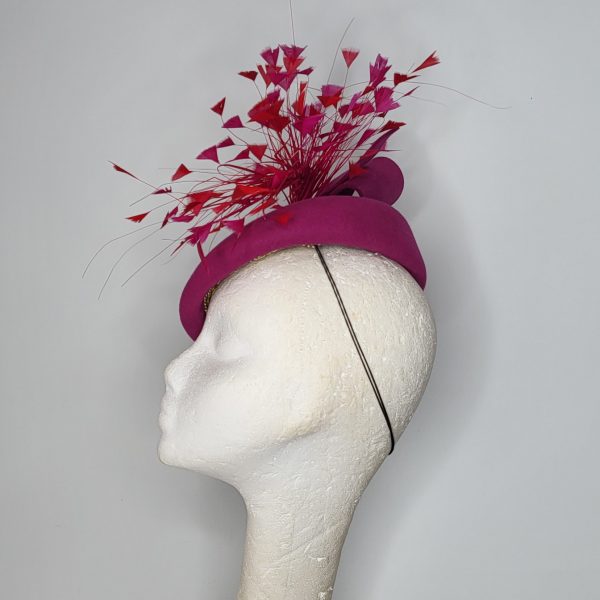 LAURELLE - Magenta and red sloped fascinator - Image 4