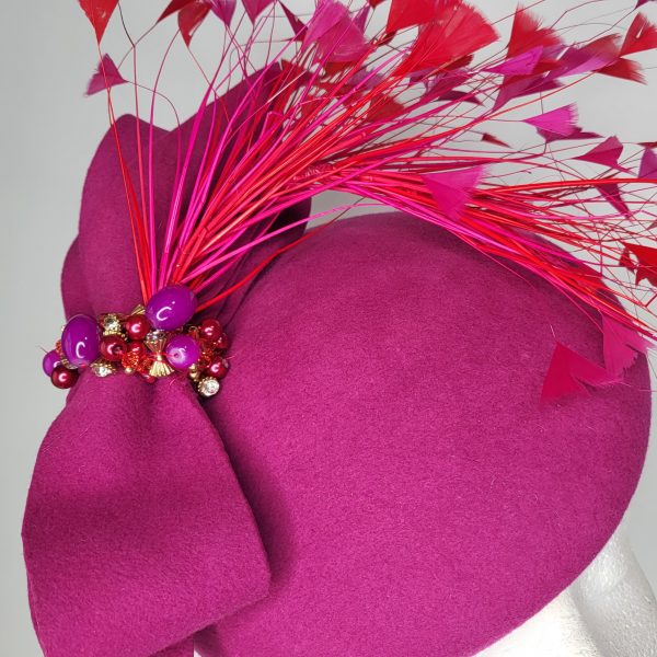 LAURELLE - Magenta and red sloped fascinator - Image 3