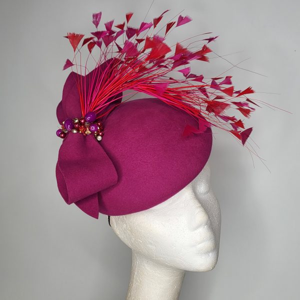 LAURELLE - Magenta and red sloped fascinator - Image 2