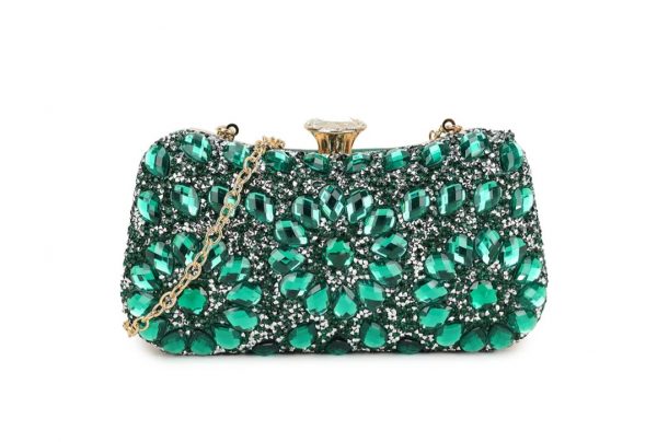 TABATHA - EMERALD GREEN RHINESTONE CLUTCH BAG