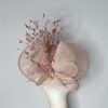 ANNALISE - PALEST PINK DISH FASCINATOR  WITH RHINESTON BROOCH  (EX HIRE) - Image 2