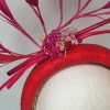 LAURETTA - RED AND FUCHSIA PINK HAIRBAND FASCINATOR ( EX HIRE) - Image 2