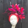 LAURETTA - RED AND FUCHSIA PINK HAIRBAND FASCINATOR ( EX HIRE)