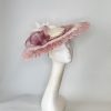 BLAKE - DUSKY PINK AND IVORY FEATHER BRIM FASCAINATOR - Image 3