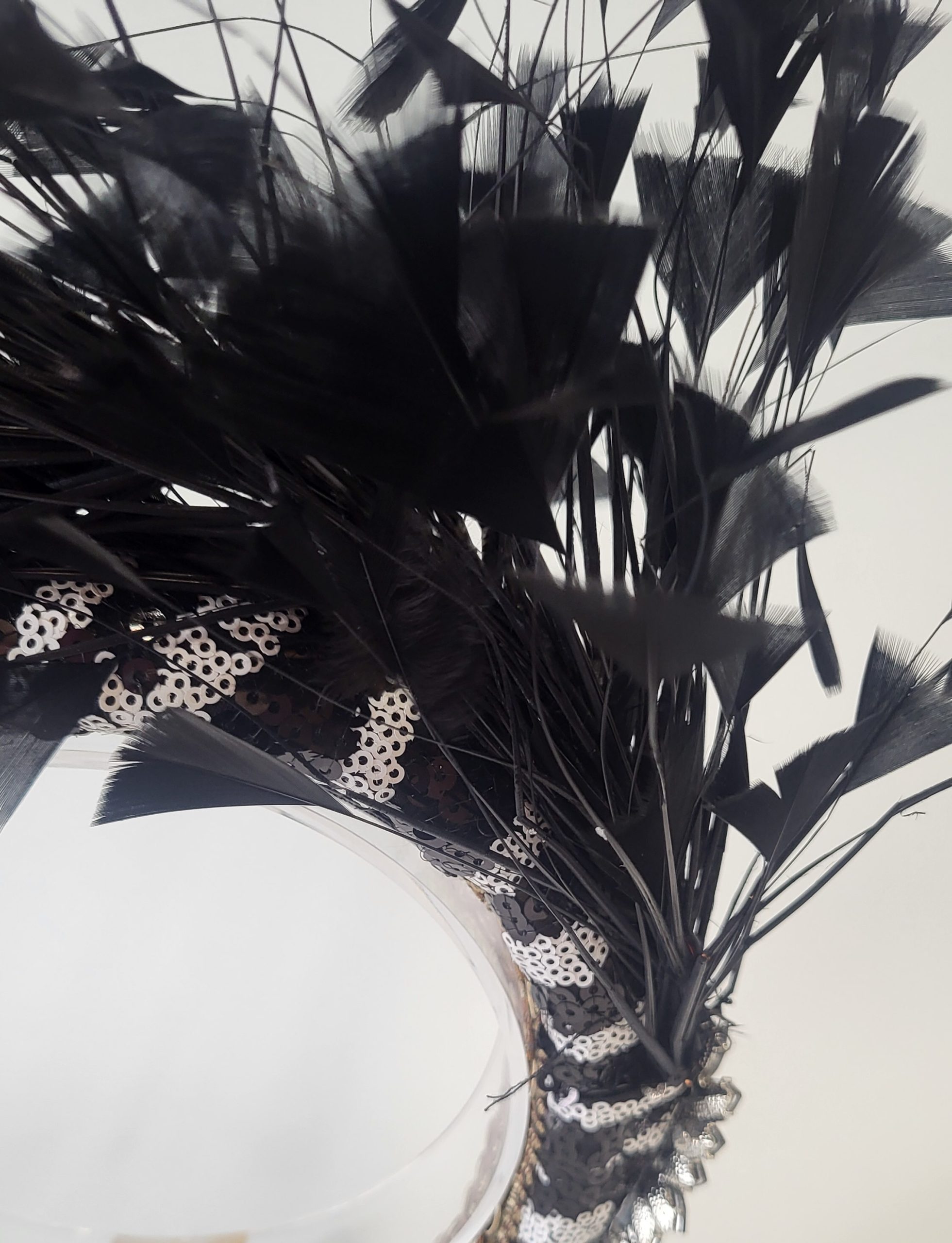 SADIE - BLACK AND WHITE SEQUINED ZEBRA PRINT HAIRBAND FASCINATOR EX HIRE - Image 5
