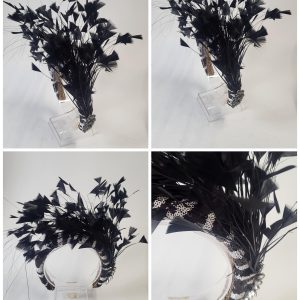 SADIE - BLACK AND WHITE SEQUINED ZEBRA PRINT HAIRBAND FASCINATOR  EX HIRE