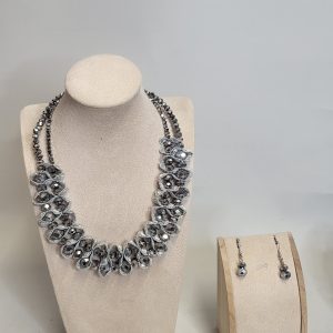 ANNABELLE - SILVER AND GREY COLLAR BIB NECKLACE AND EARRINGS SET