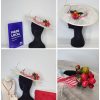 EMER - IVORY WHITE AND RED BOATER FASCINATOR