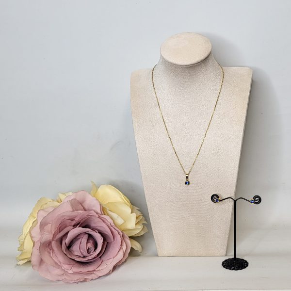 KINSLEY - ROYAL BLUE AND GOLD PENDANT AND STUD EARRINGS SET