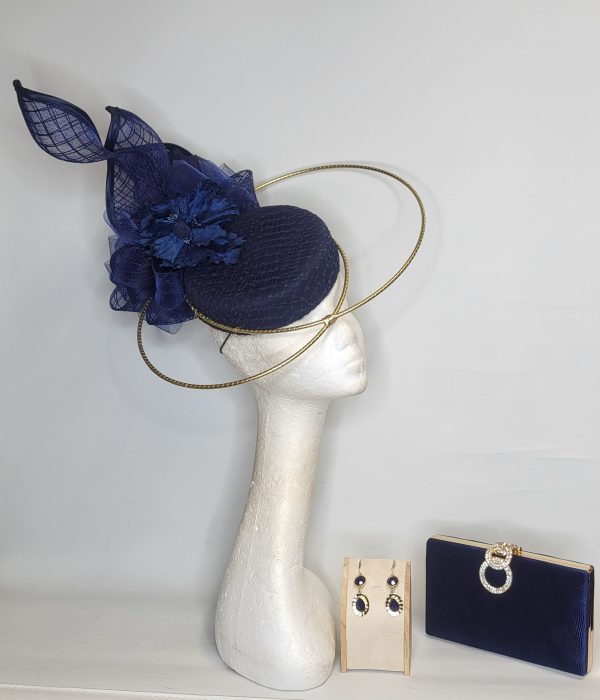 JESSY - NAVY AND GOLD PILLBOX FASCINATOR - Image 6