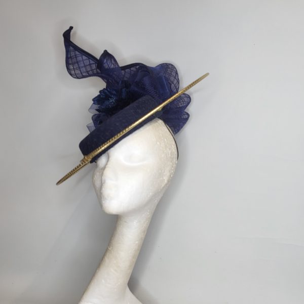JESSY - NAVY AND GOLD PILLBOX FASCINATOR - Image 2