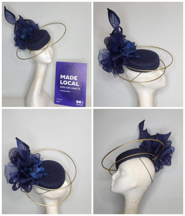 JESSY - NAVY AND GOLD PILLBOX FASCINATOR