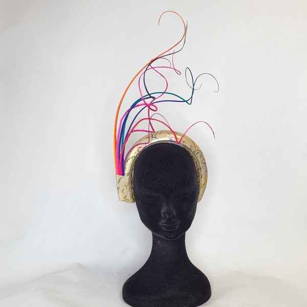 WYNONA - GOLD AND MULTICOLOURED HAIRBAND FASCINATOR  EX HIRE - Image 5