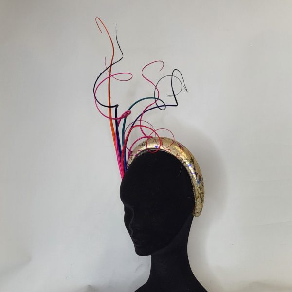 WYNONA - GOLD AND MULTICOLOURED HAIRBAND FASCINATOR  EX HIRE - Image 3