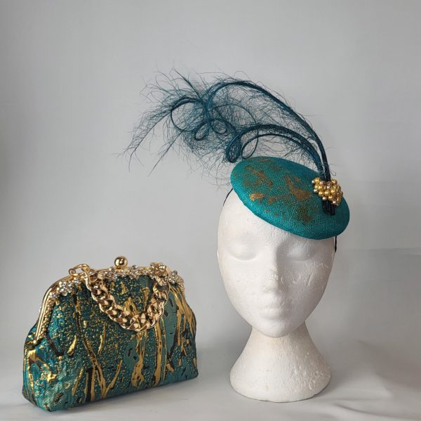 BELEN -  TEAL GREEN AND GOLD CLUTCH  BAG - Image 5