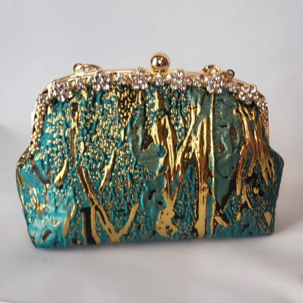 BELEN -  TEAL GREEN AND GOLD CLUTCH  BAG - Image 4