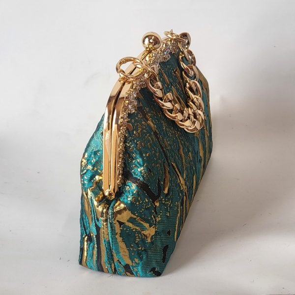 BELEN -  TEAL GREEN AND GOLD CLUTCH  BAG - Image 3