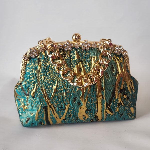 BELEN -  TEAL GREEN AND GOLD CLUTCH  BAG