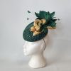 SHELLEY - BOTTLE GREEN AND GOLD PERCHER FASCINATOR - SAMPLE SALE - Image 2