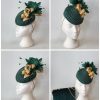 SHELLEY - BOTTLE GREEN AND GOLD PERCHER FASCINATOR - SAMPLE SALE