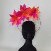 AMBER - HOT PINK AND ORANGE SILK ABACA FLOWER HALO FASCINATOR - Image 5