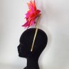 AMBER - HOT PINK AND ORANGE SILK ABACA FLOWER HALO FASCINATOR - Image 3