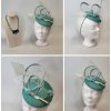 CHARLOTTE - AQUA GREEN AND PEARL FASCINATOR WITH SILVER TRIM