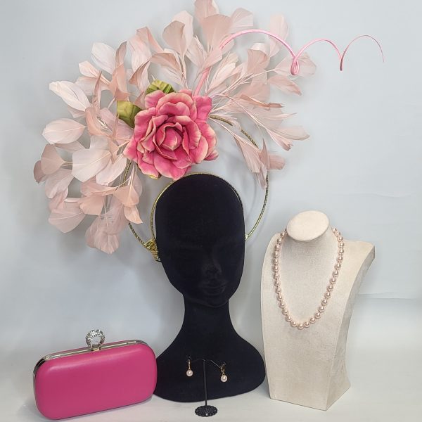 KARINA - BLUSH AND CERISE PINK HALO CROWN FASCINATOR - Image 4