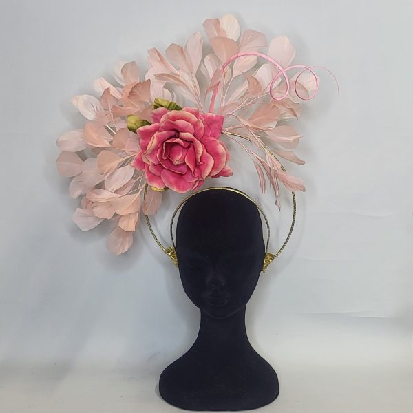 KARINA - BLUSH AND CERISE PINK HALO CROWN FASCINATOR - Image 3